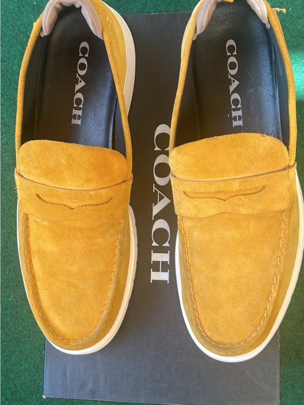 Coach Men’s Suede Penny Loafers in Mustard